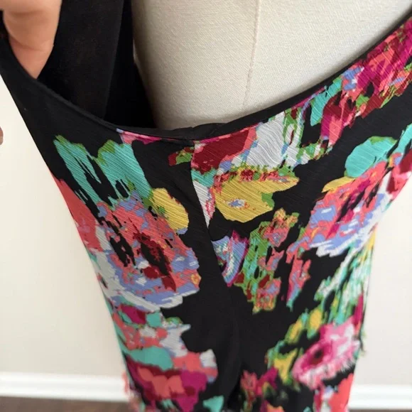 Vintage Jones Studio Dress Abstract Floral Tiered Drop Waist Art To Wear Black - Picture 5 of 10